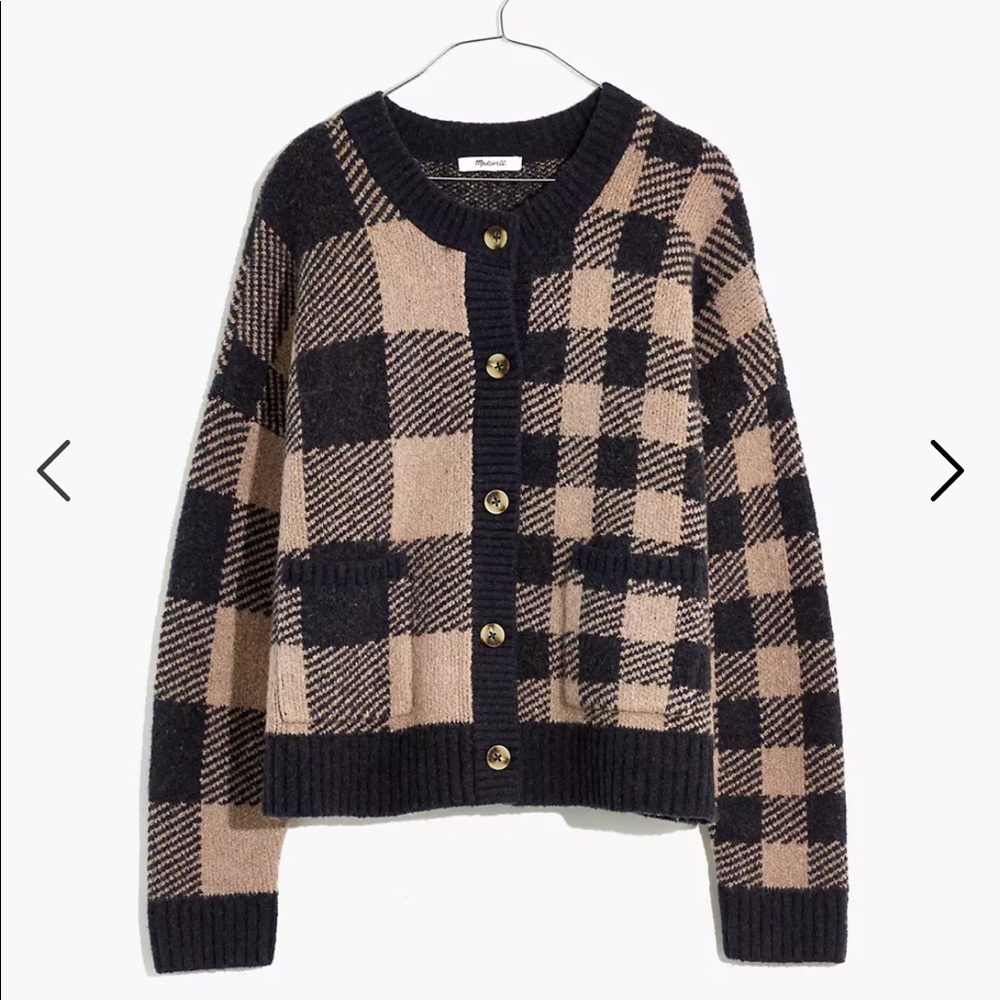 Plaid-Mix Colburne Cardigan Sweater in Coziest Textured Yarn Size Small